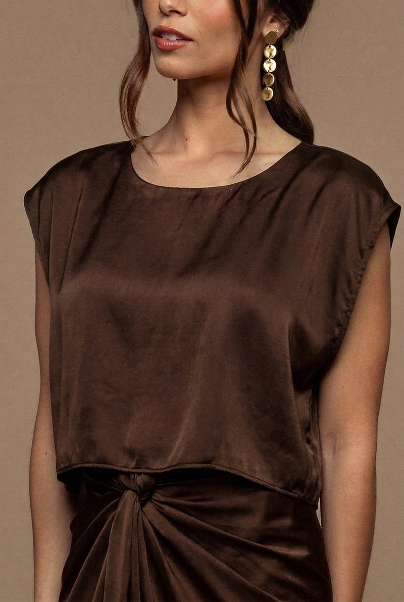 Top con scollatura a V color cioccolato By Louise